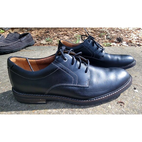 Mens Black Business Casual Black Leather Semi- Dress Shoes Clarks Brogue US 11 main image 9